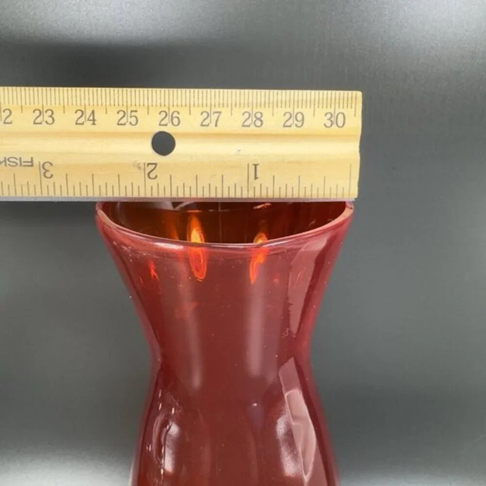 Vintage 1980s Japanese Art Glass Vase Vessel Orange With Clear Swirl Stem Bottom